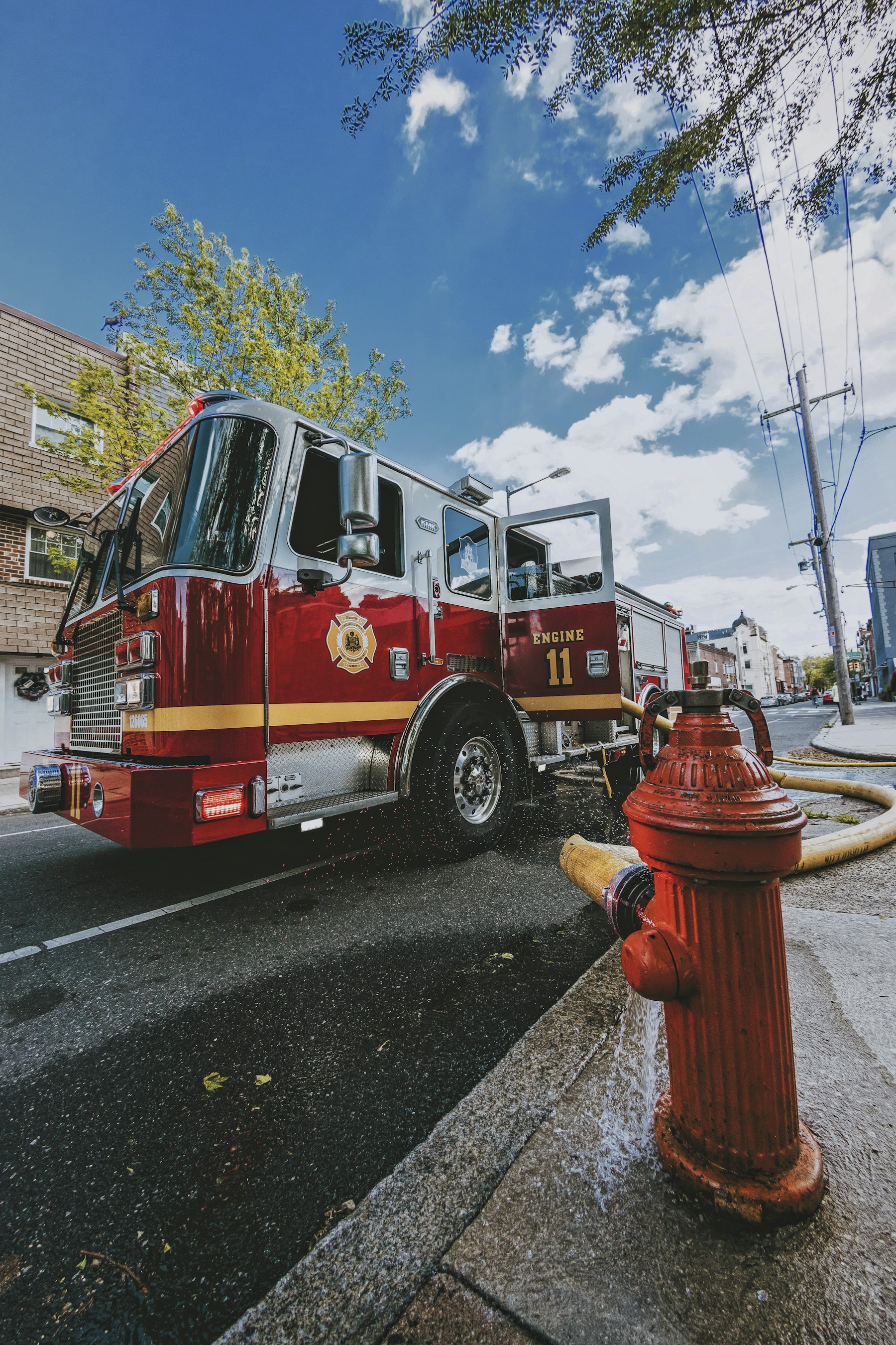 Fire engine connected to hydrant